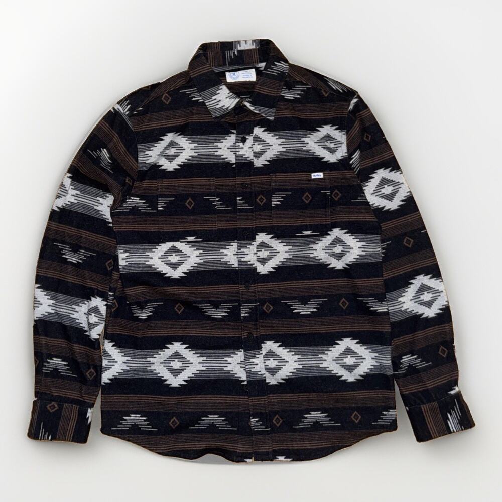 Hurley Aztec Print Flannel Shirt Black Medium Outdoors USA Rayon